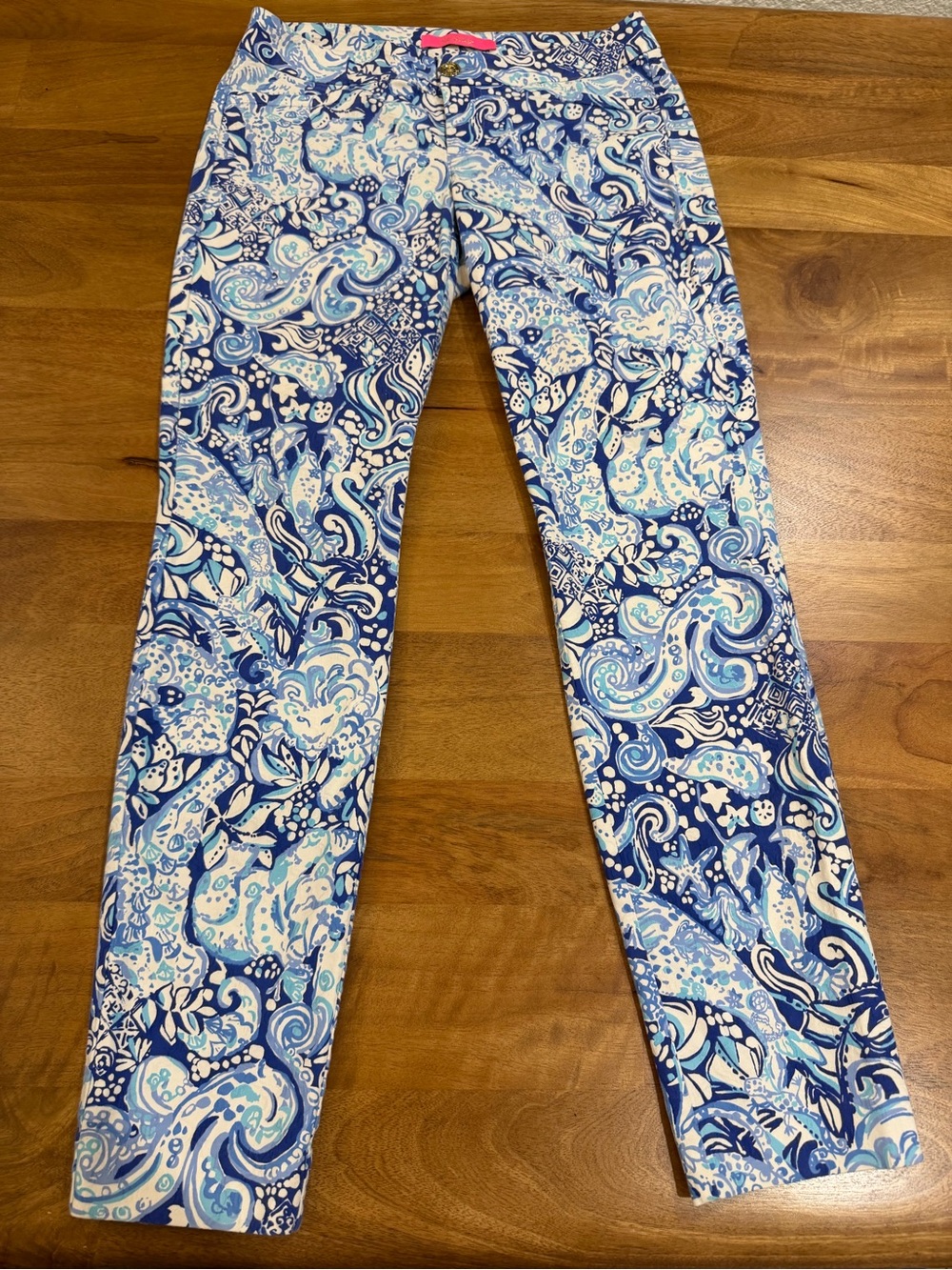 Lilly Pulitzer Blue & White Paisley Ankle Pants - Size 0